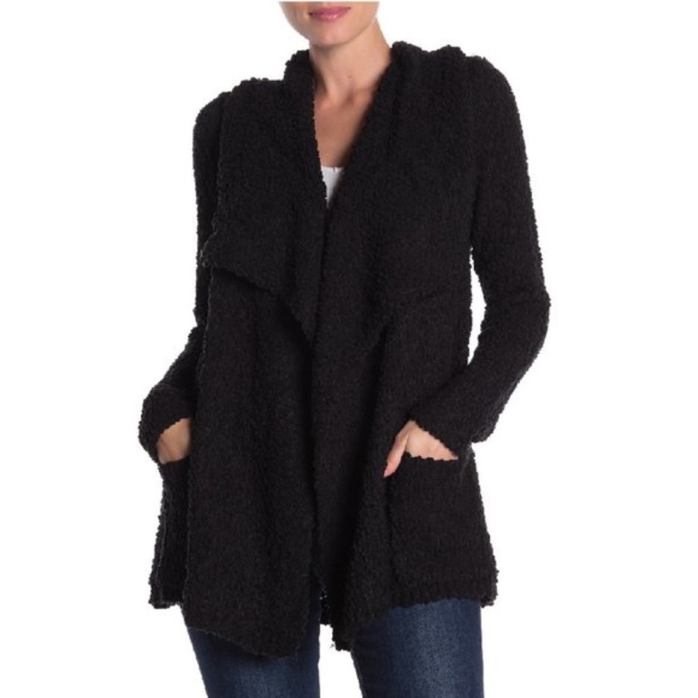 Bobeau Boucle Popcorn Draped Button Cardigan